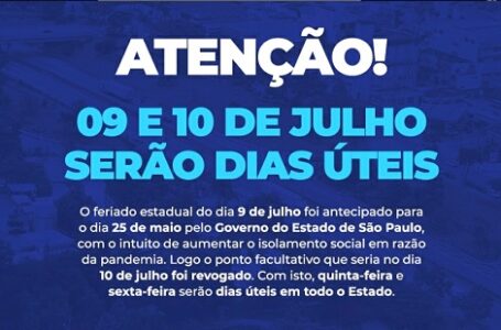 09 de julho será dia útil em Cajamar e em todo o estado de São Paulo